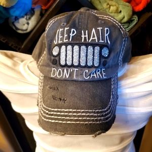 K Bethos vintage distressed stylish cap with "Jeep Hair Don't Care"